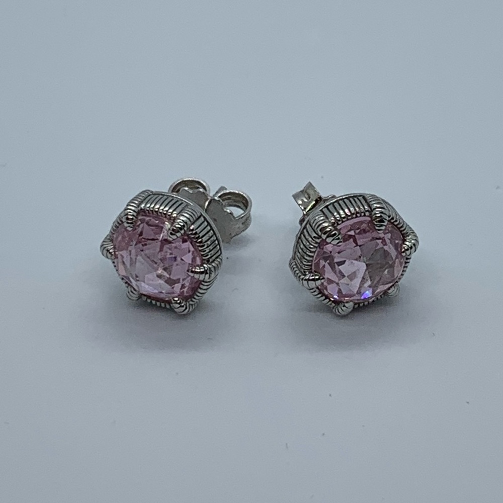Judith Ripka Pink Silver Stud Earrings - Picture 4 of 6